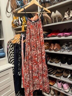 Anthropologie Red & White Marble-Print Maxi Dress